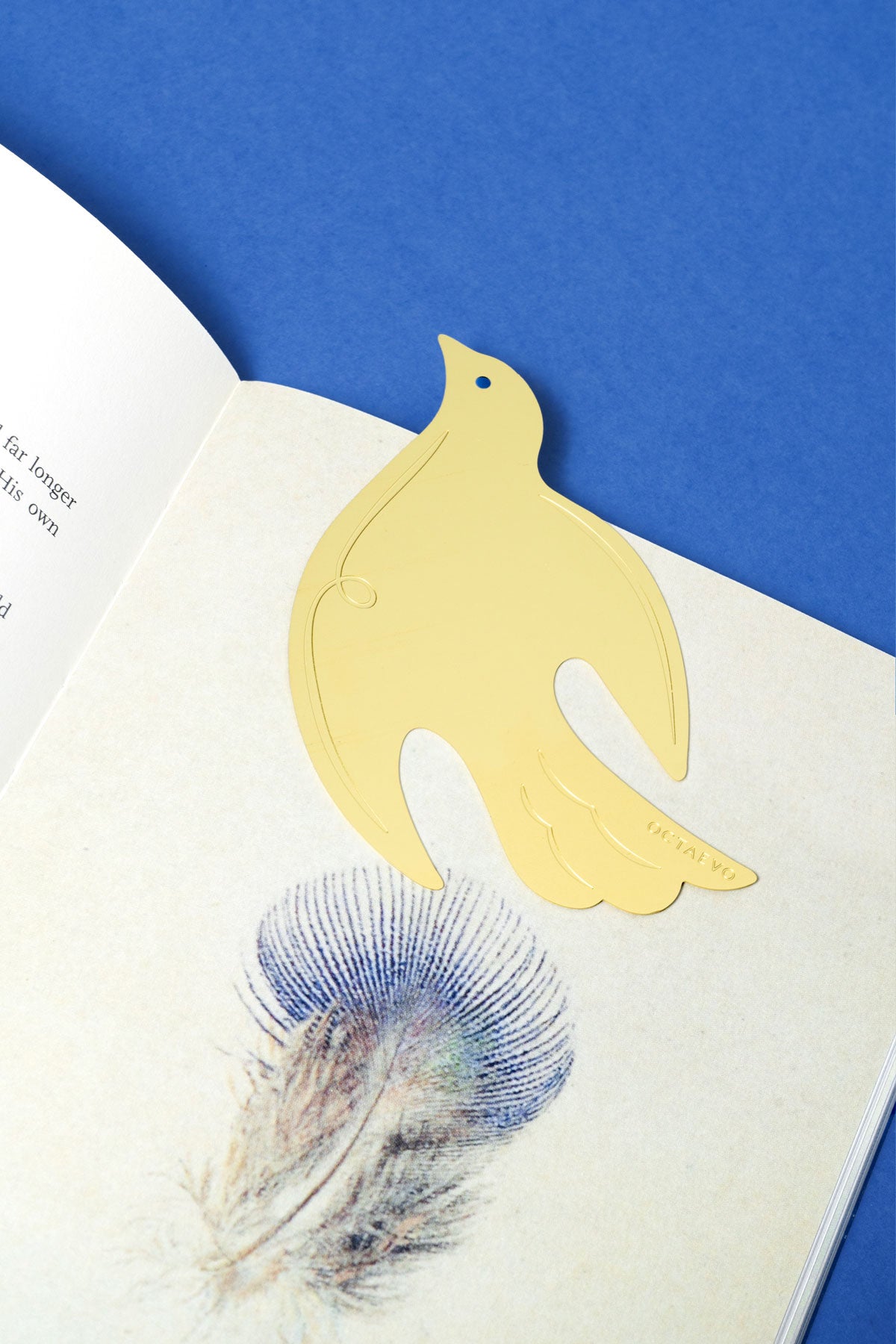 The OCTAEVO Bookmark Paloma in finely cut brass, finished with a subtle sheen.