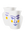Two overlapping Janus Mini Paper Vases by OCTAEVO, white with abstract blue and gold face accents.