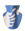 A blue Miró Paper Vase by OCTAEVO featuring abstract white hand and bird art, branded at the bottom.