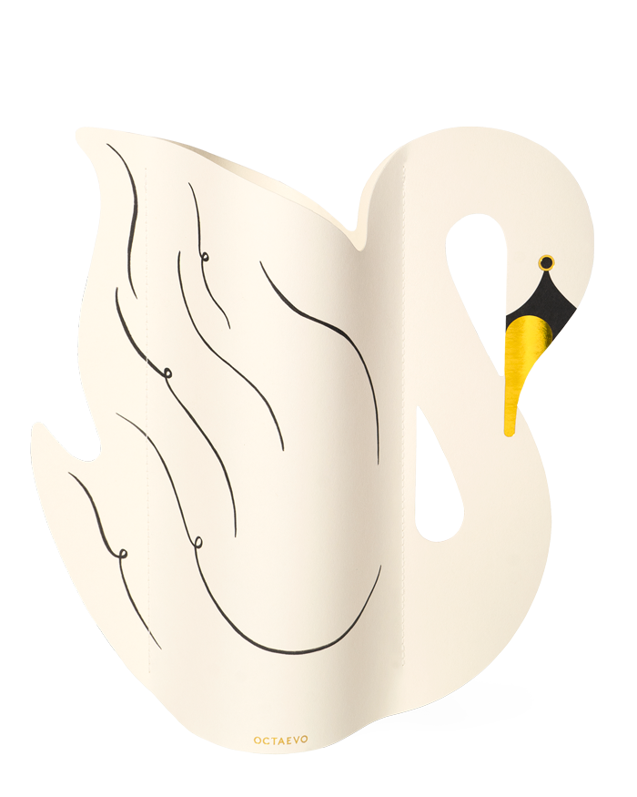 The OCTAEVO Swan Paper Vase features a Salvador Dalí-inspired curved-neck swan on a white background.