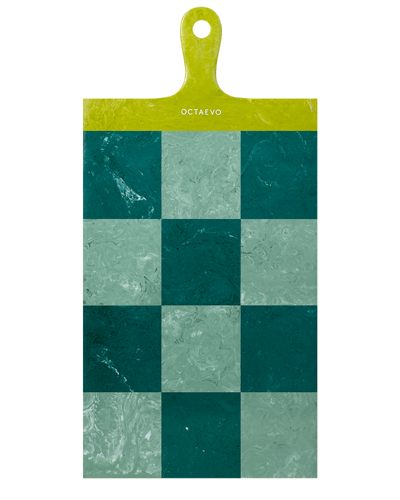 OCTAEVO Serving Board — Green and Mint, handcrafted with handle & top hole for easy hanging.