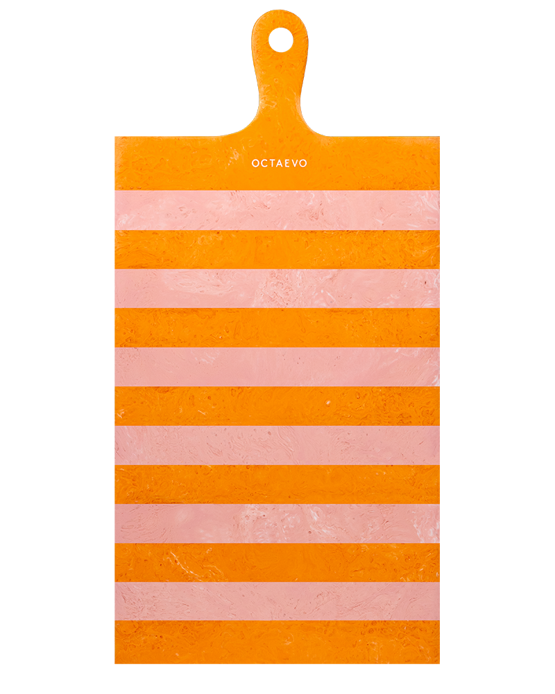 OCTAEVO Serving Board — Pink and orange, handcrafted with handle & top hole for easy hanging.