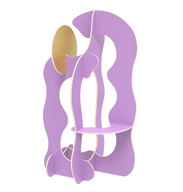 Octaevo Air Paper Sculpture: Abstract, wavy lavender decor with a golden sun mirror and artistic curved design.