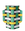 The OCTAEVO Artesania Paper Vase features a colorful geometric green, yellow, black, and white woven pattern.