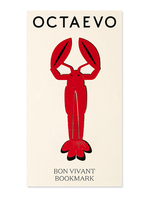 The Bookmark Bon Vivant by OCTAEVO—a red lobster on cream card—is a unique gift for any book lover.