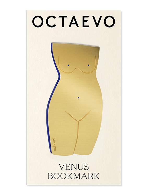 A finely-cut gold brass Bookmark Venus by OCTAEVO in the shape of female body on cardboard. 