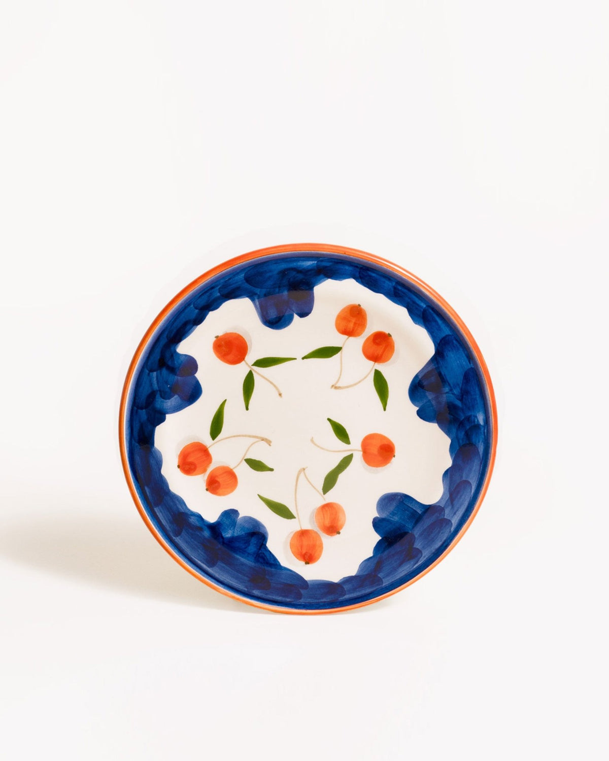 OCTAEVO Ceramic Plates Cherry (Set of 2): Blue-rimmed plates with orange cherries—ideal for collectors.