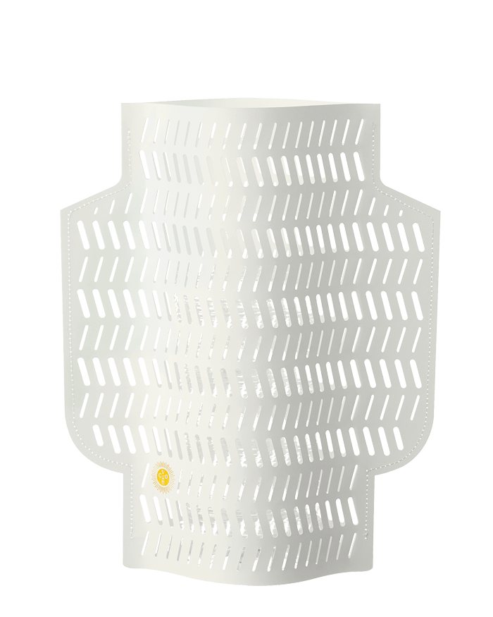 The OCTAEVO Coral Paper Vase, white and vase-shaped, stands upright against a white background.