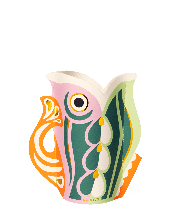 The OCTAEVO Fish Mini Paper Vase in features a whimsical fish design in pastel shades, perfect for Mediterranean decor.