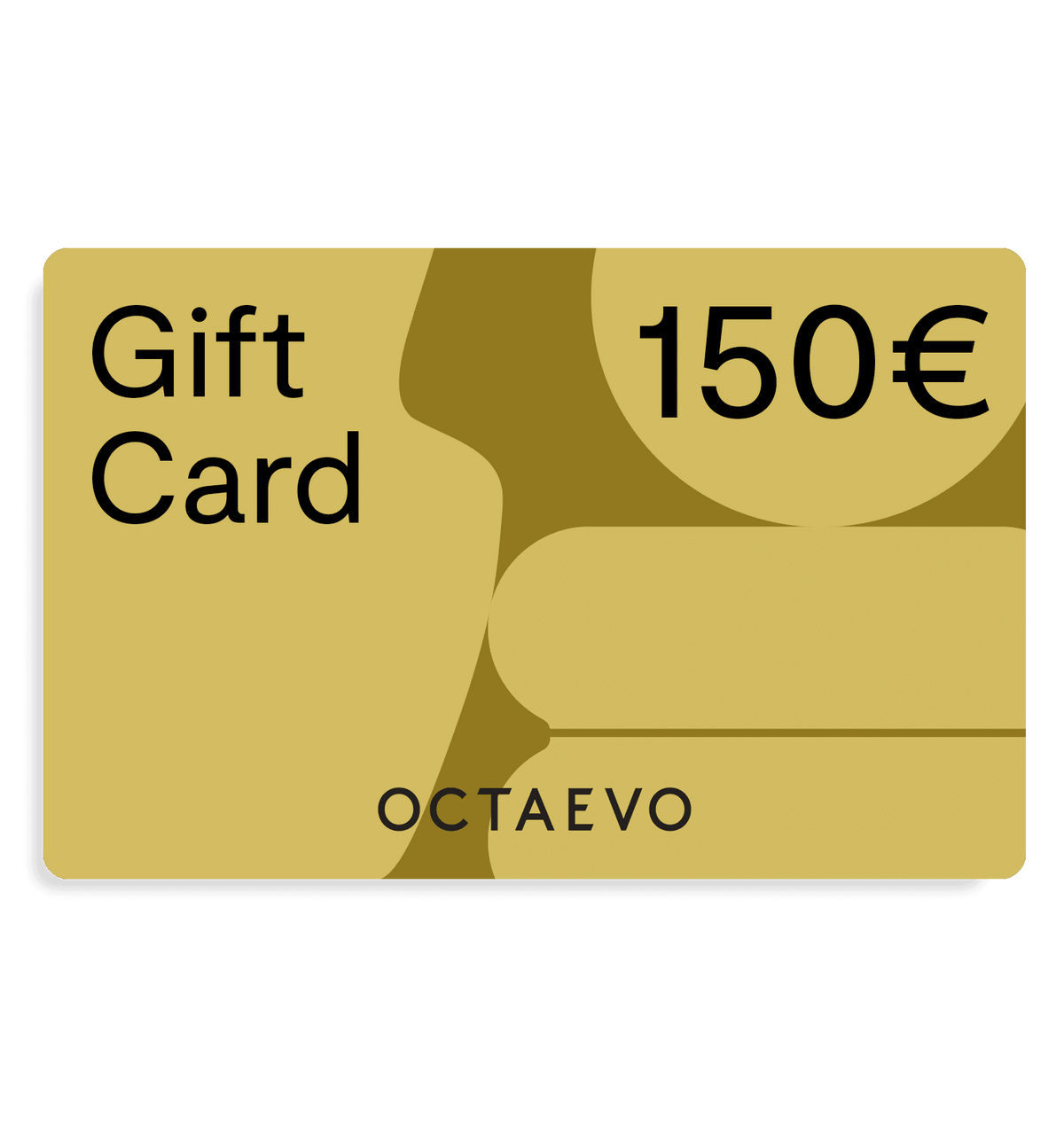 The OCTAEVO Gift Card, gold with abstract shapes, worth 150 euros—ideal for instant email delivery.