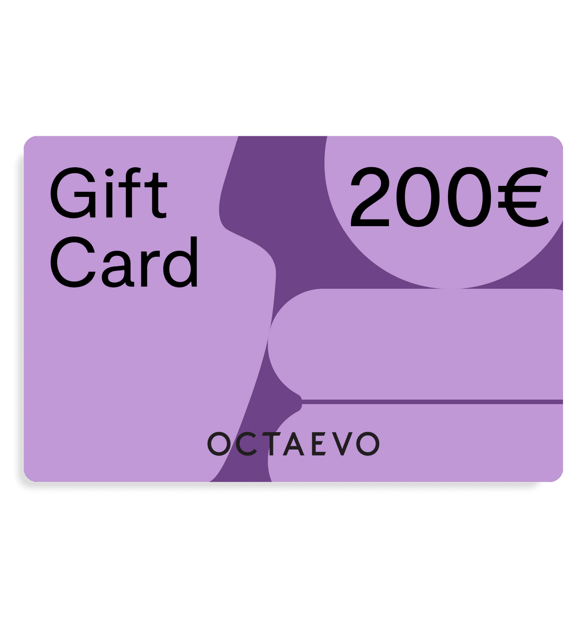 OCTAEVO Gift Card 200€, abstract purple design, emailed instantly for convenient delivery.