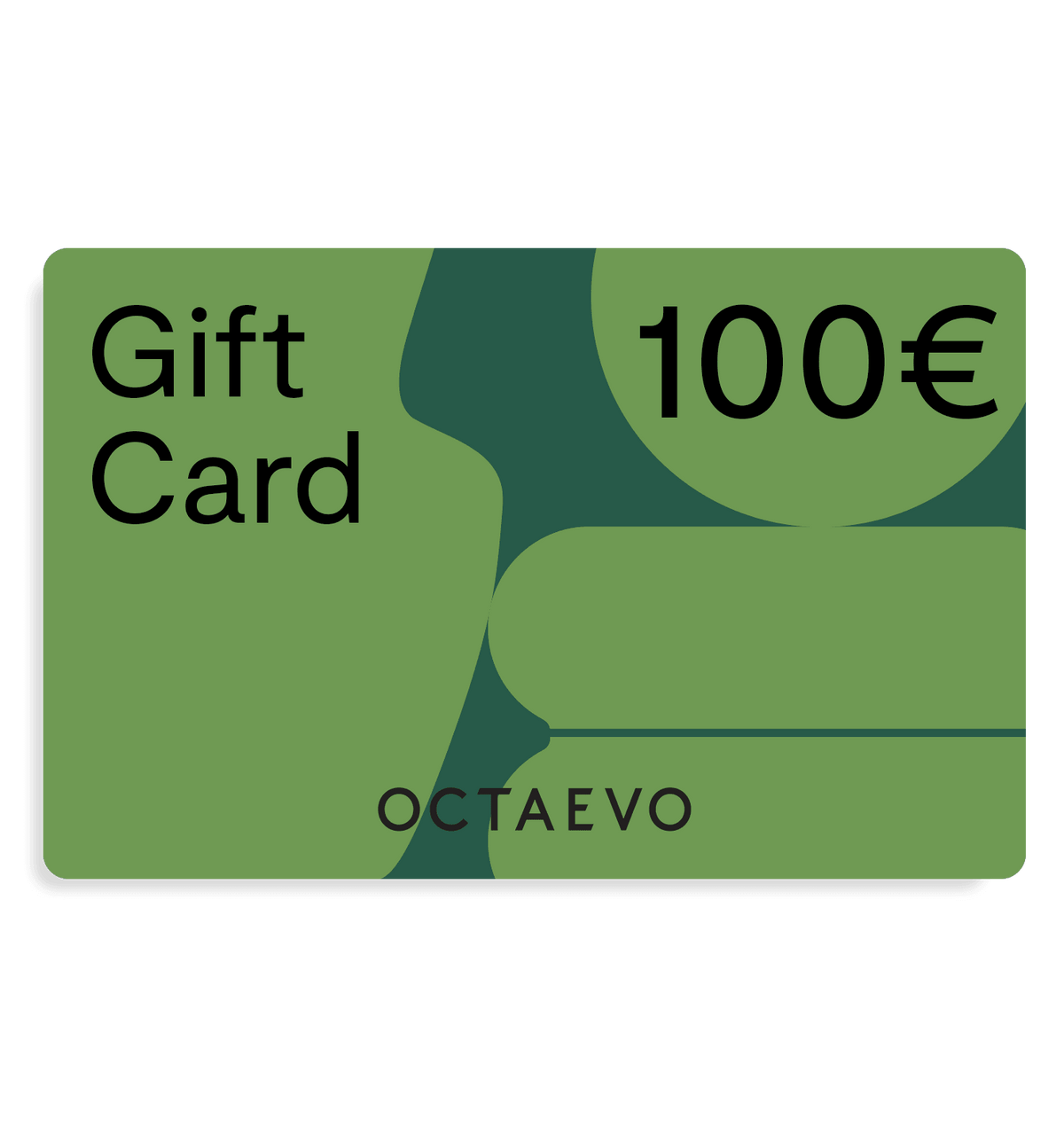 OCTAEVO Gift Card 100€ with green abstract design; email delivery available.