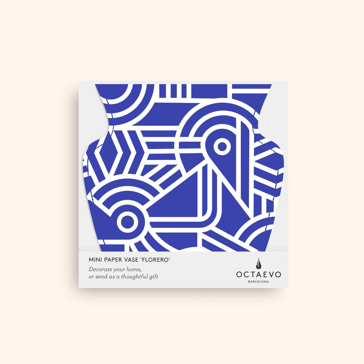 Greco Mini Paper Vase by Octaevo features bold blue geometric designs; perfect Mediterranean-inspired decor.