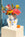 The OCTAEVO Janus Mini Paper Vase with a blue face holds flowers next to an orange on a white pedestal.