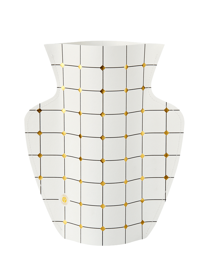 The White Lido Paper Vase by OCTAEVO features a geometric grid of lines and dots on a white background.