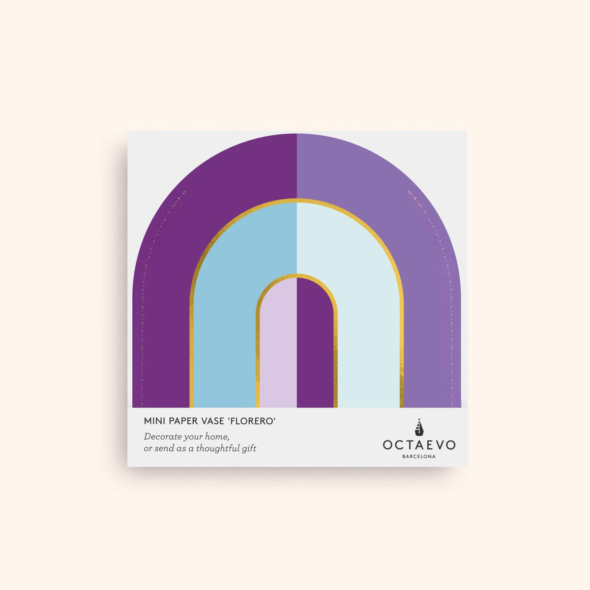 OCTAEVO Riviera Arch Mini Paper Vase—unique geometric design in purple, blue & gold for standout home decor.