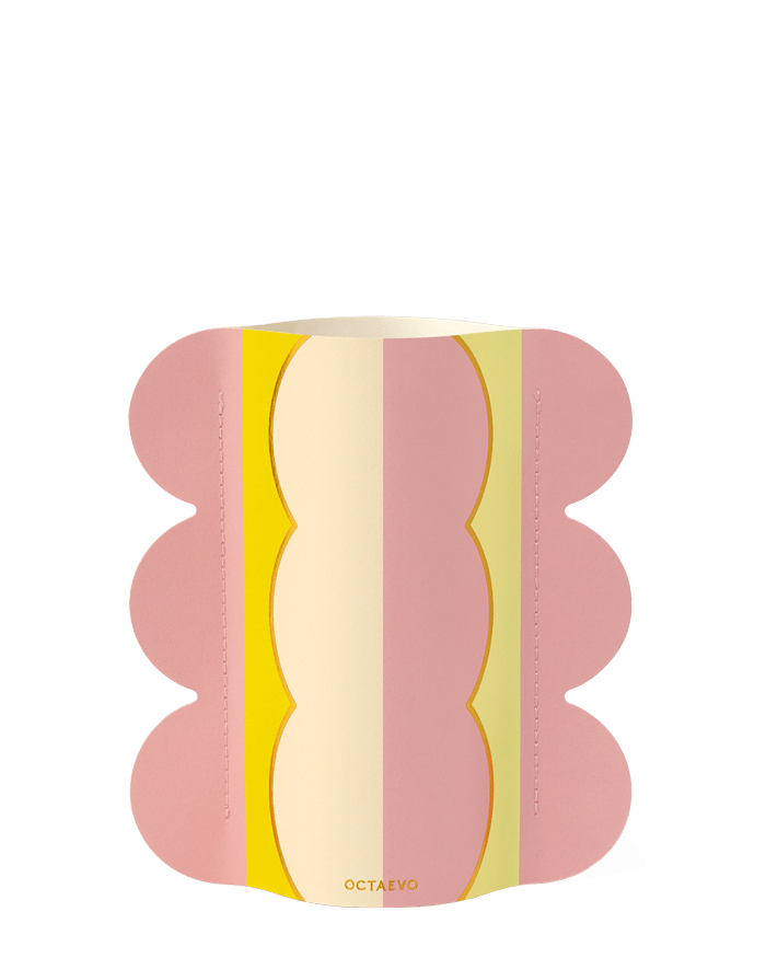 The OCTAEVO Mini Paper Vase Riviera Wave features scalloped edges and chic pink, yellow, and cream stripes.