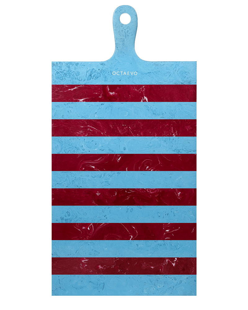 OCTAEVO Serving Board — Burgundy & Blue, handcrafted with handle & top hole for easy hanging.