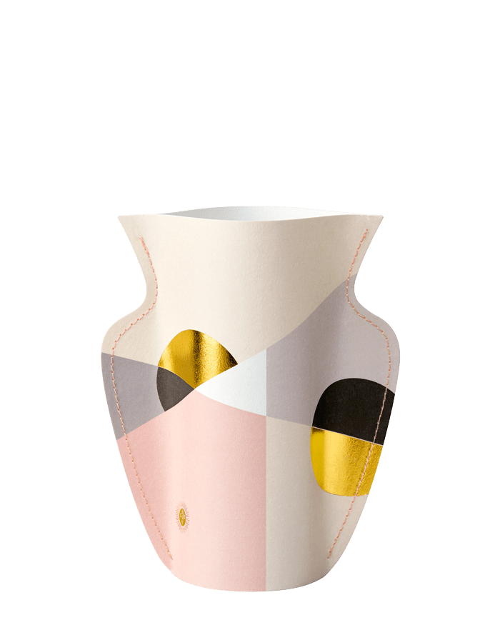The Siena Mini Paper Vase by OCTAEVO features pastel geometric shapes and gold accents on a white background.