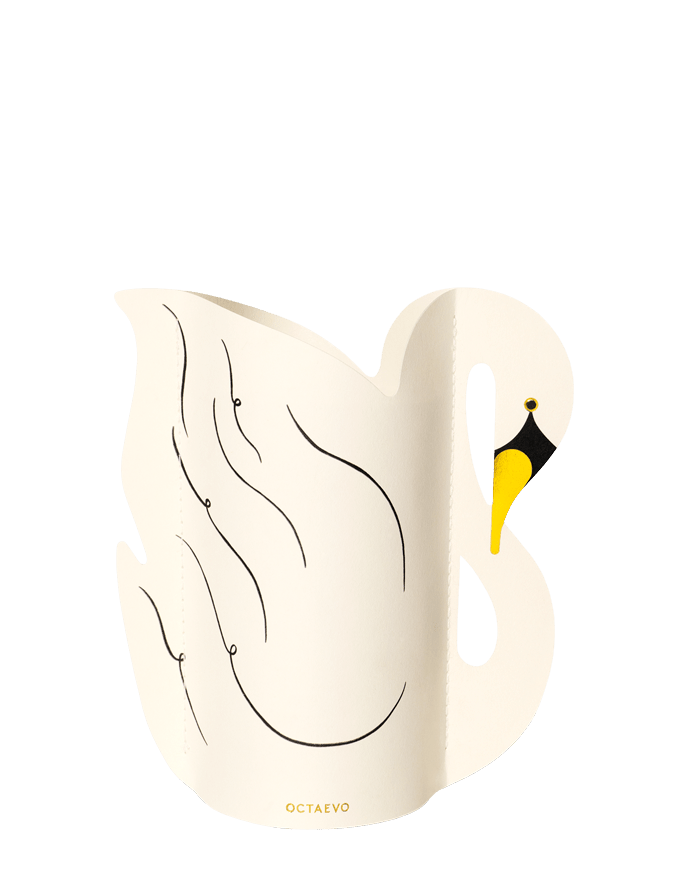 OCTAEVO Swan Mini Paper Vase: a white, waterproof, swan-shaped vase with black lines and a yellow beak.