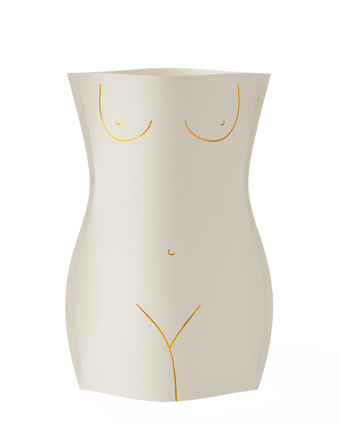 OCTAEVO Venus Paper Vase—female torso silhouette with gold accents, ideal for chic Mediterranean-inspired decor.