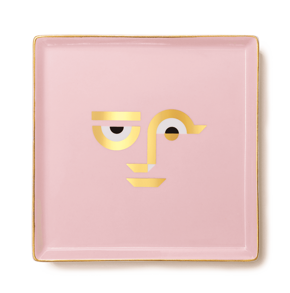 The OCTAEVO Apollo Ceramic Tray features a pink ceramic base with a minimalist gold and black abstract face design.