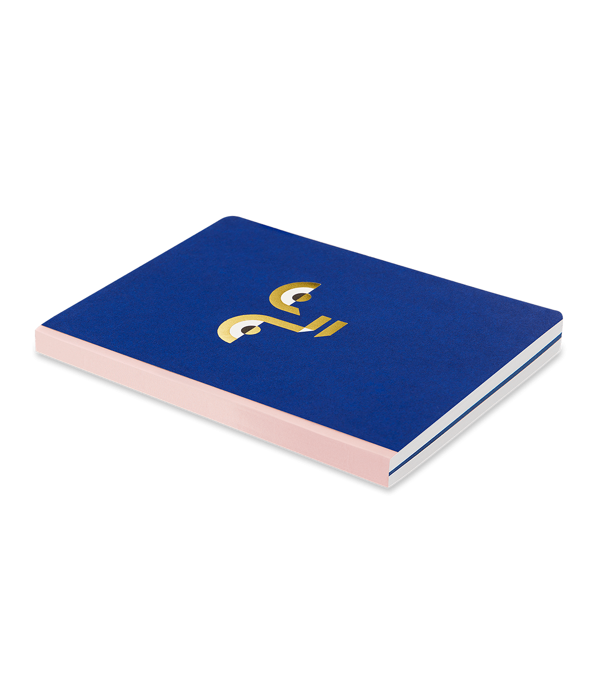 OCTAEVO Apollo Notebook A6: Blue with pink edges, gold-foil face cover, and lay-flat binding on white background.
