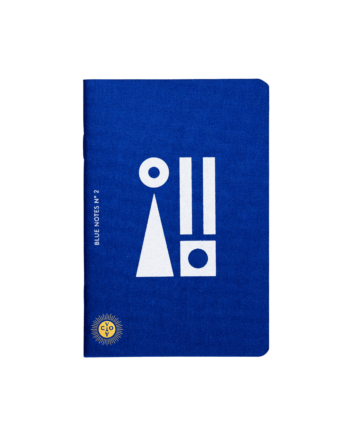 OCTAEVO Blue Passport Notes Nº 2 features abstract white shapes and text, inspired by Mediterranean blue.