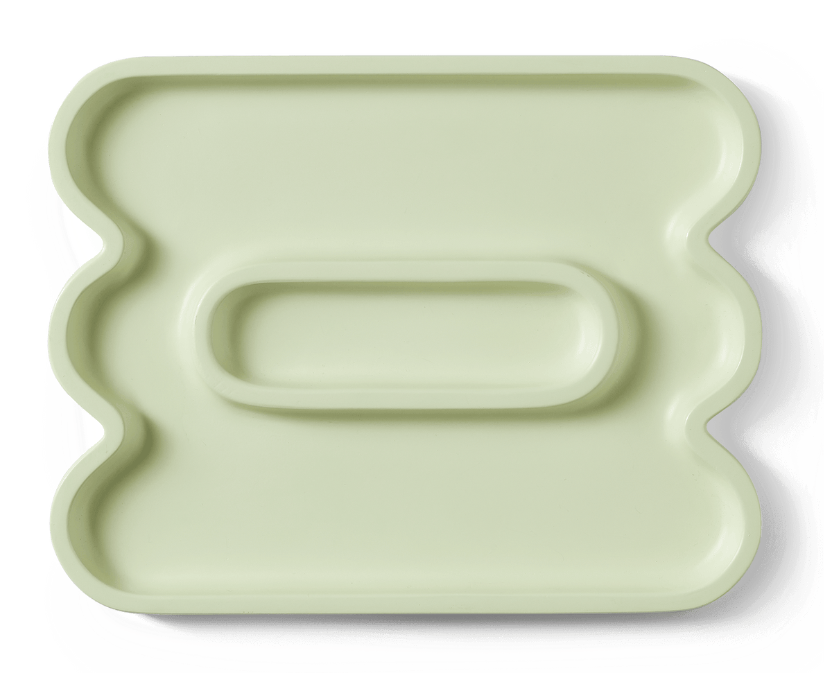 Octaevo Catchall Templo Wave: light mint resin tray with three compartments, perfect for minimalist home decor.