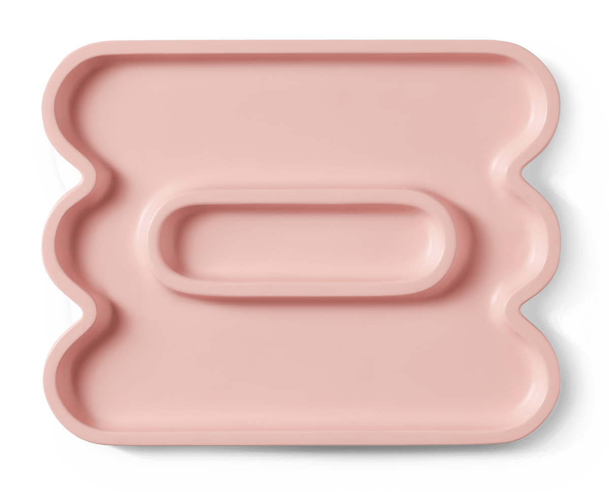 The Catchall Templo Wave in Pink by Octaevo is  wavy tray with three compartments—ideal for minimalist home decor.