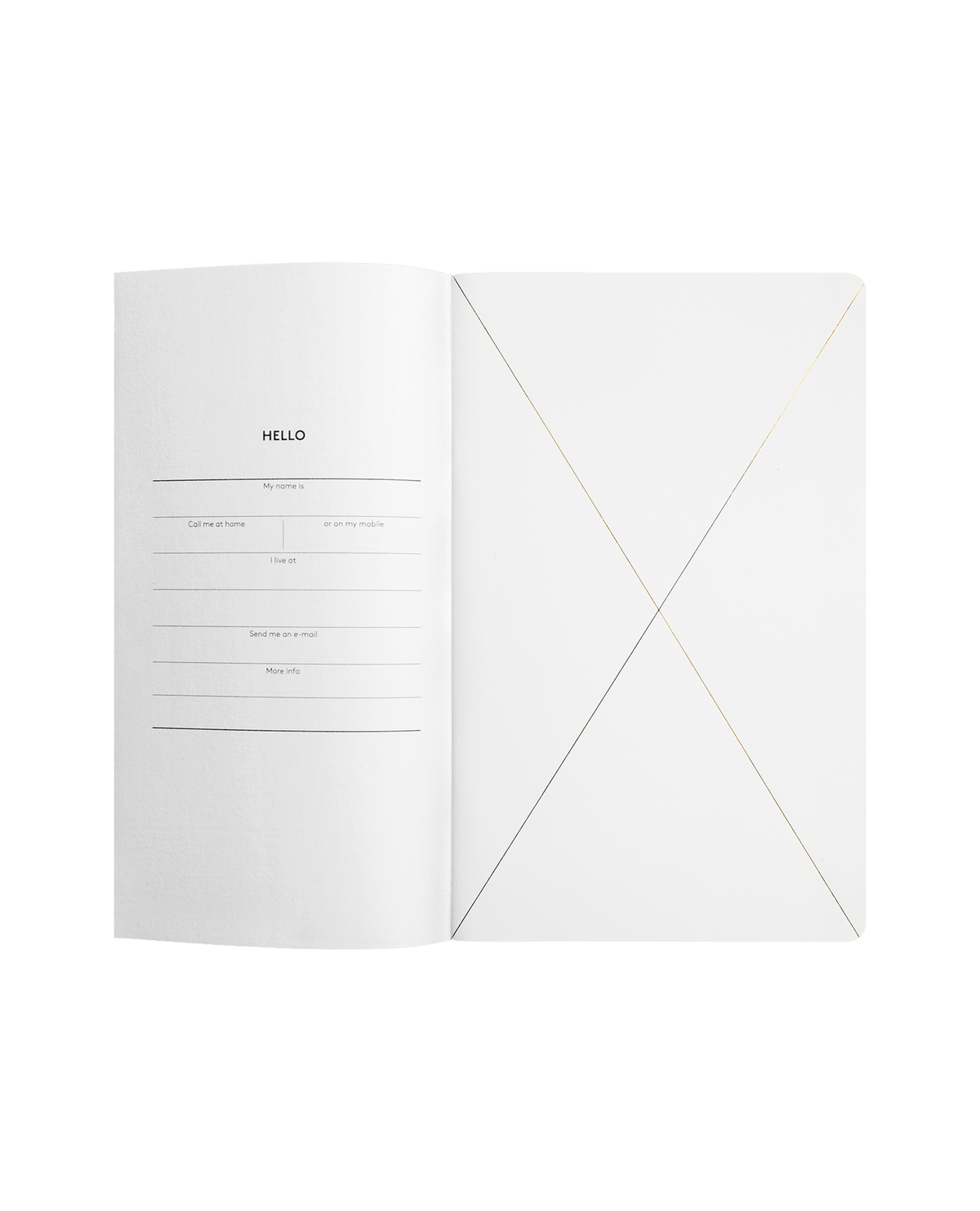OCTAEVOs yellow Classic Notes features a contact info page, blank page with diagonal gold lines. 
