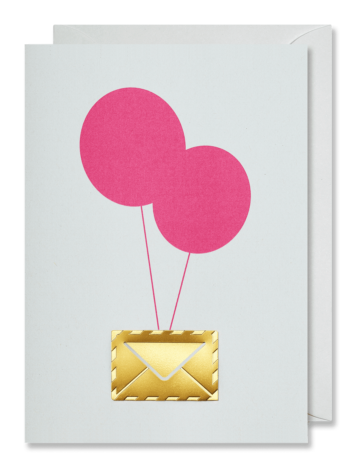 Greeting Card Airmail by OCTAEVO—two pink balloons lift a gold envelope, ideal for bookmark or stationery fans.