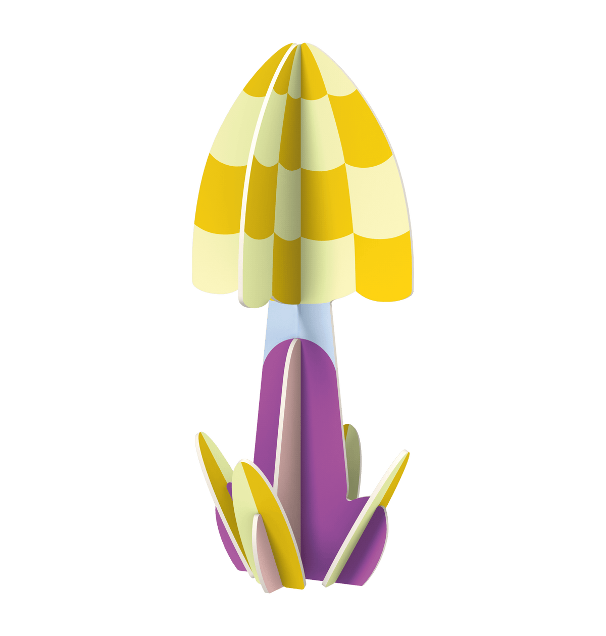 Octaevos Mushroom Paper Sculpture 1: a quirky yellow and purple decor piece for your dining table or display.