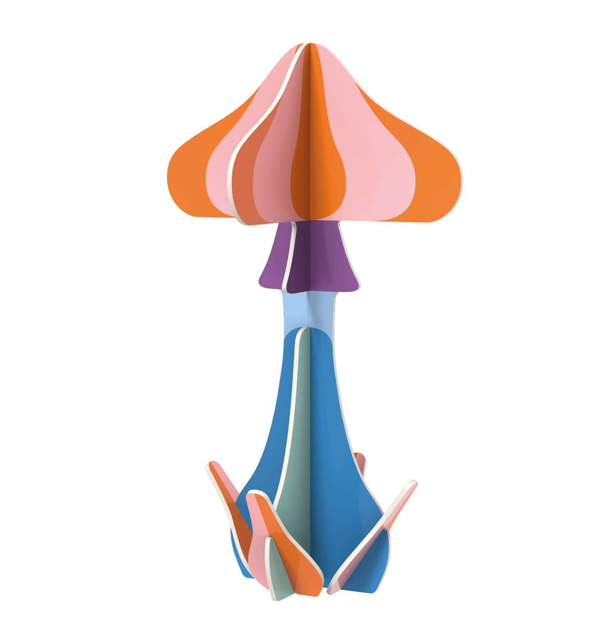 Octaevo Mushroom Paper Sculpture 3 in vibrant colors, ideal as unique dining table decor on a transparent background.