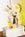 Octaevos Paper Flower Bouquet Sunrise sits atop magazines with a colorful abstract vase against a white and yellow backdrop.