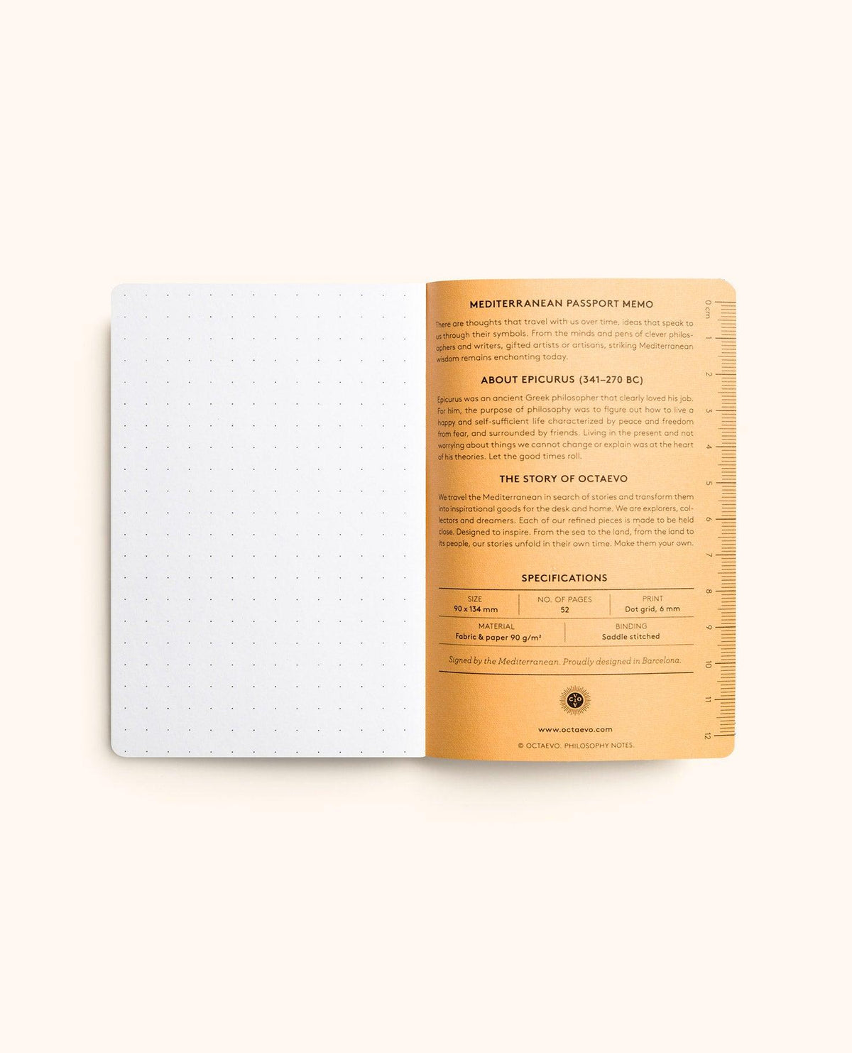 OCTAEVO Philosophy Passport Notes Box of 3: notebooks with dotted left and orange right pages, inspired by philosophers.