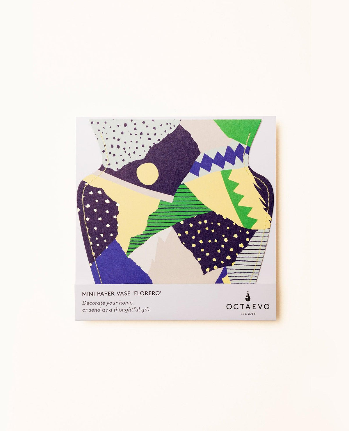 A square package with colourful vases and Stromboli Mini Paper Vase by OCTAEVO—an original gift idea.