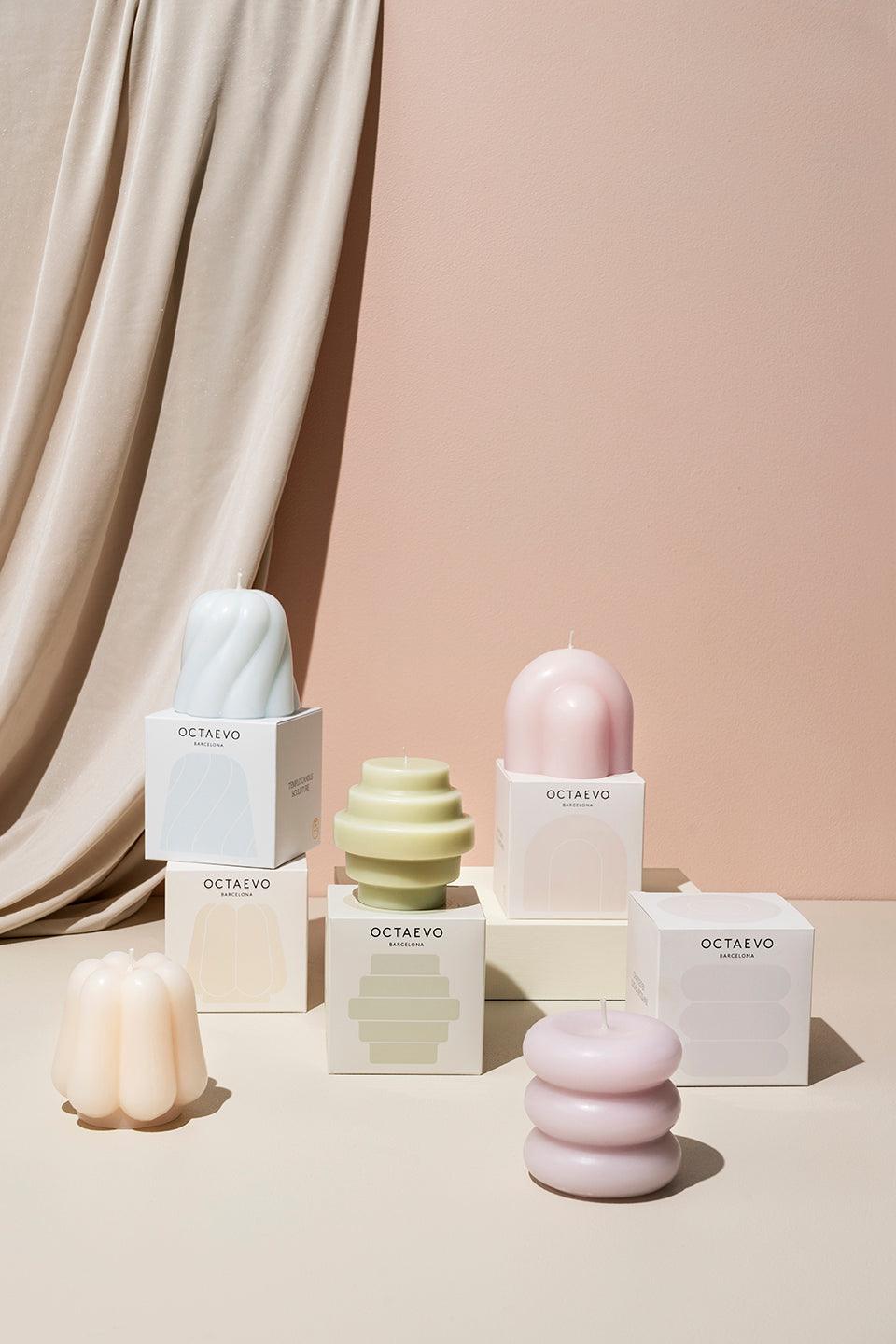 OCTAEVO Templo Candle in Pale Rose—handmade Italian wax art, ideal for sculptural decor or altar accents.